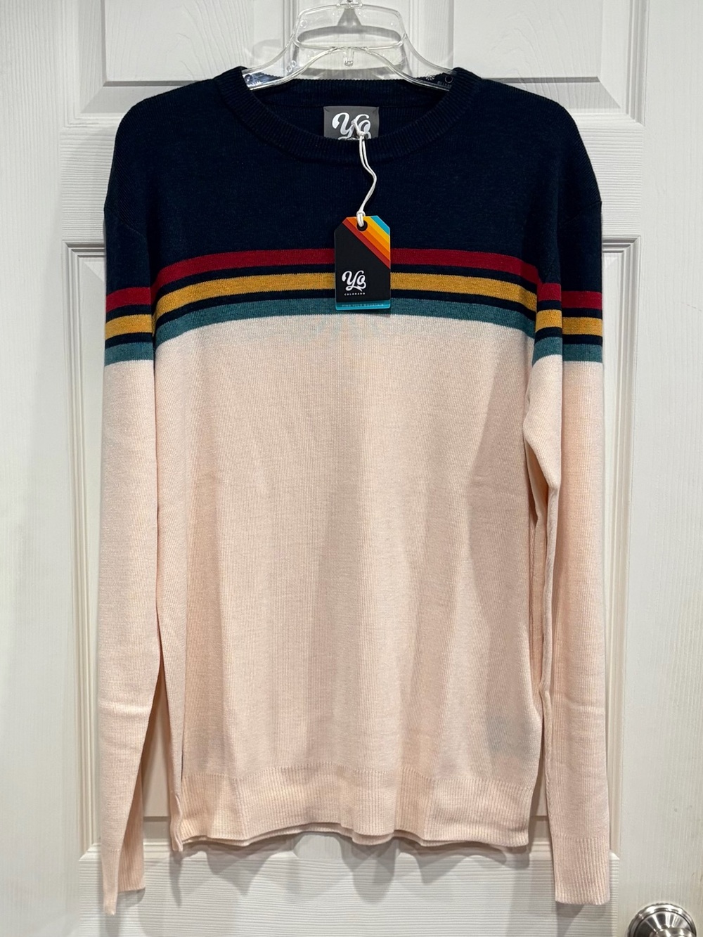 Yo Colorado Women's Men's Unisex Medium Rooney Knit Sweater Cream Blue NWT Comfy